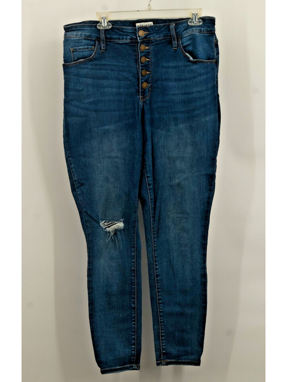 AVA & VIV Women's Dark Blue High-Waisted Button Fly Jeans Size 14W